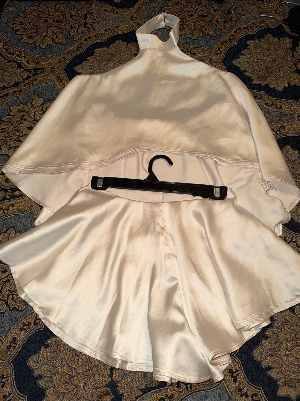 Ivory Satin Two-Piece Halter Top and Skirt Set